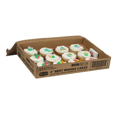 Rich Best Wish Yellow Cake with 3 Clear Roses, 5 Ounce -- 12 per case.