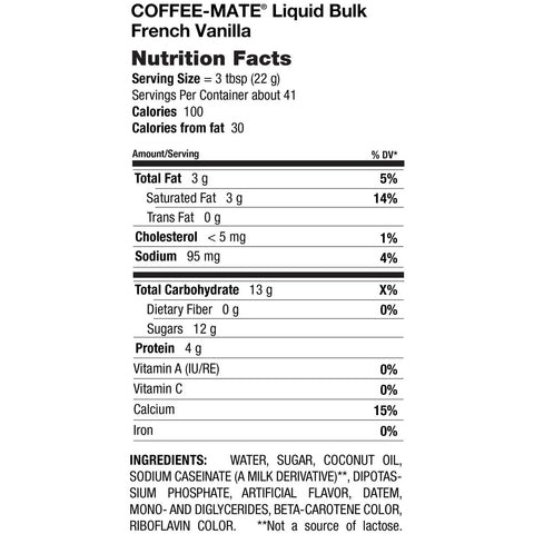 Coffee-Mate French Vanilla Liquid Bulk Creamer - 192 oz. pack, 3 packs per case