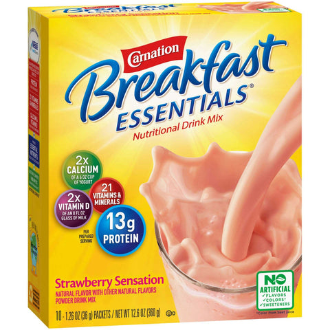 Carnation Breakfast Essentials Strawberry Nutritional Drink Mix, 1.26 Ounce -- 60 per case