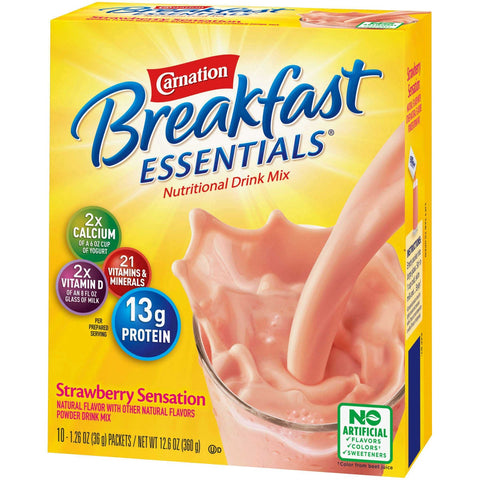 Carnation Breakfast Essentials Strawberry Nutritional Drink Mix, 1.26 Ounce -- 60 per case