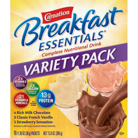 Nestle Carnation Breakfast Essentials Powder - Variety Pack, 1.26 Ounce -- 60 per case.