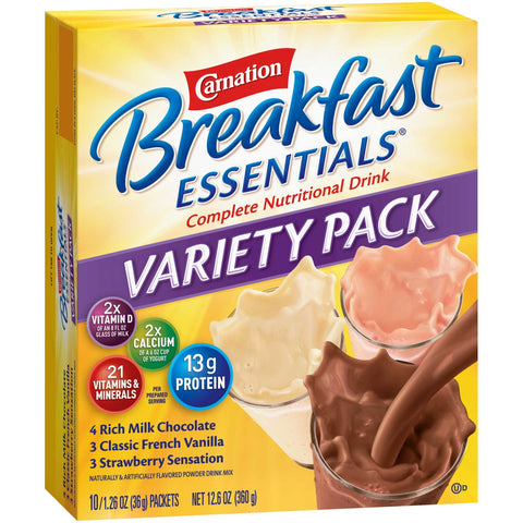Nestle Carnation Breakfast Essentials Powder - Variety Pack, 1.26 Ounce -- 60 per case.
