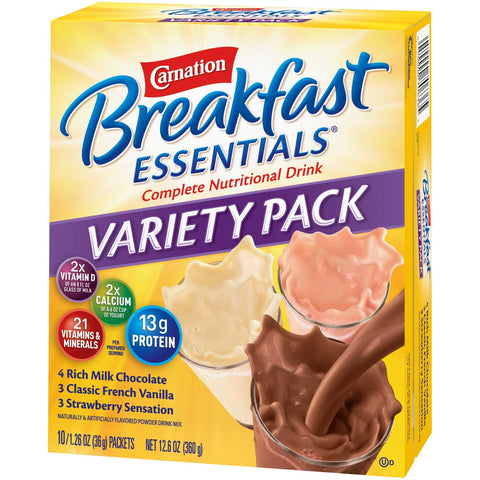 Nestle Carnation Breakfast Essentials Powder - Variety Pack, 1.26 Ounce -- 60 per case.