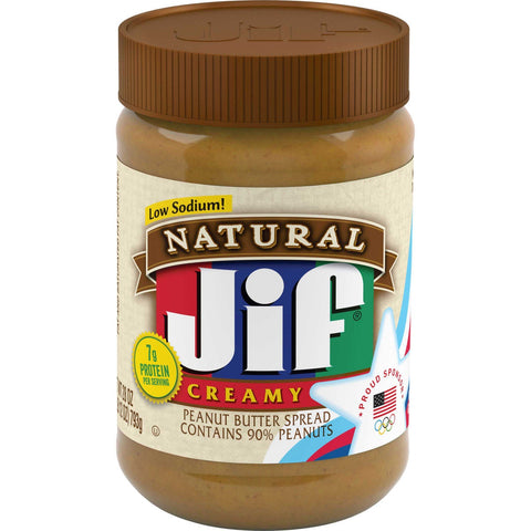 Jif Natural Creamy Peanut Butter, 28 Ounce -- 10 per case.