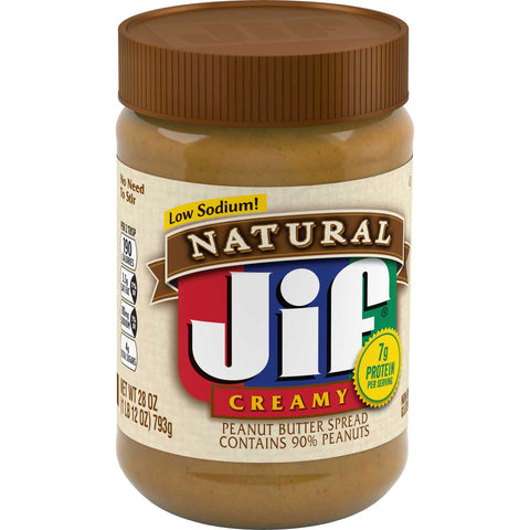 Jif Natural Creamy Peanut Butter, 28 Ounce -- 10 per case.