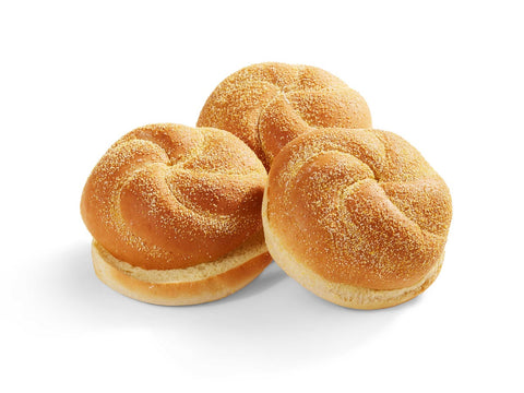 Klosterman Baked 4.5 inch Sliced Yellow Cornmeal Kaiser Bun, 3.3 Ounce -- 72 per case.