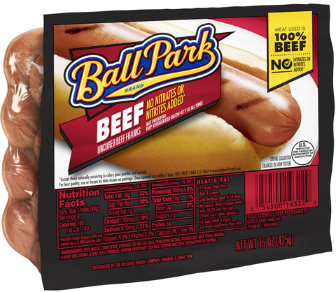 Ball Park Original Length Beef Hot Dog, 0.938 Pound -- 12 per case.