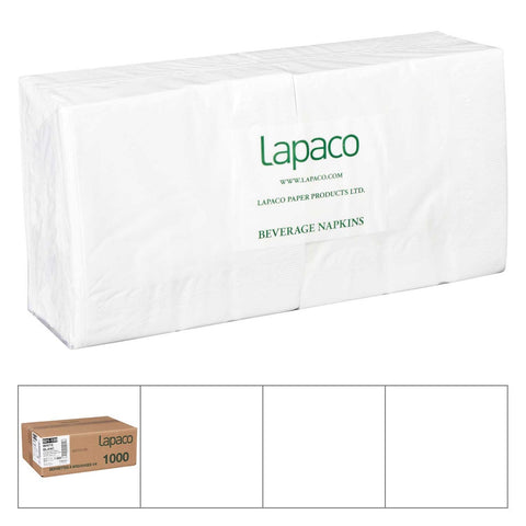 Lapaco 2 Ply White Beverage Napkin, 200 count per pack -- 5 per case.