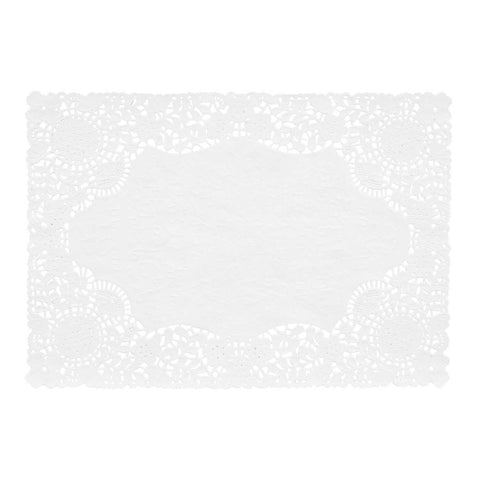 Lapaco Rectangular Floral Lace White Paper Doilie, 10 x 14 inch -- 1000 per case.