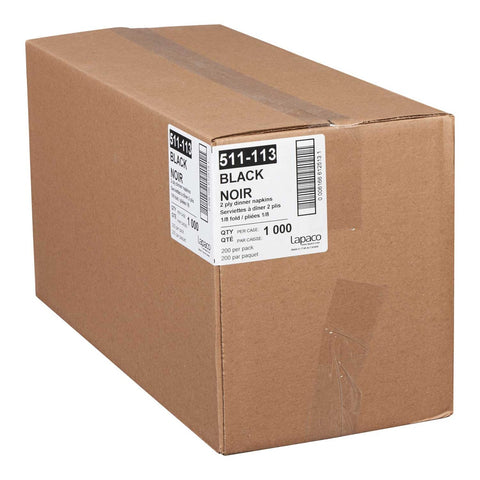 Lapaco 2 Ply Black Dinner Napkin, 15 1/2 x 16 inch -- 1000 per case.