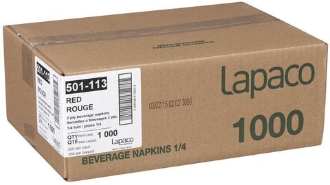 Lapaco 2 Ply Red Beverage Napkin - 200 count per pack -- 5 packs per case