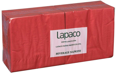 Lapaco 2 Ply Red Beverage Napkin - 200 count per pack -- 5 packs per case