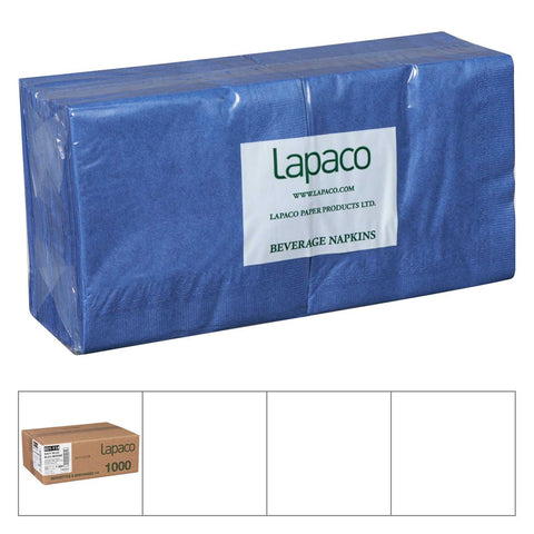 Lapaco Plain 2 Ply Navy Blue Beverage Napkin -- 1000 per case.