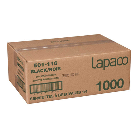 Lapaco 2 Ply Black Beverage Napkin, 200 count per pack -- 5 per case.