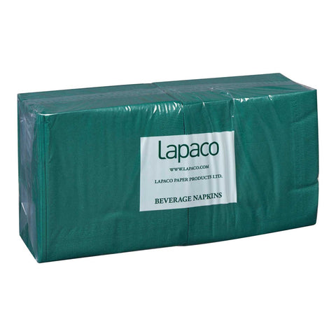 Lapaco 2 Ply Forest Green Beverage Napkin, 200 count per pack -- 5 per case.