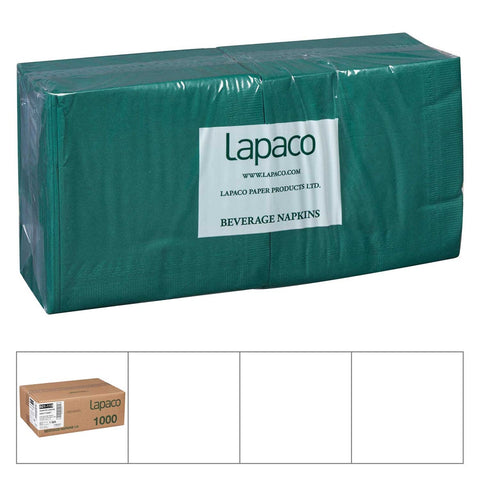 Lapaco 2 Ply Forest Green Beverage Napkin, 200 count per pack -- 5 per case.