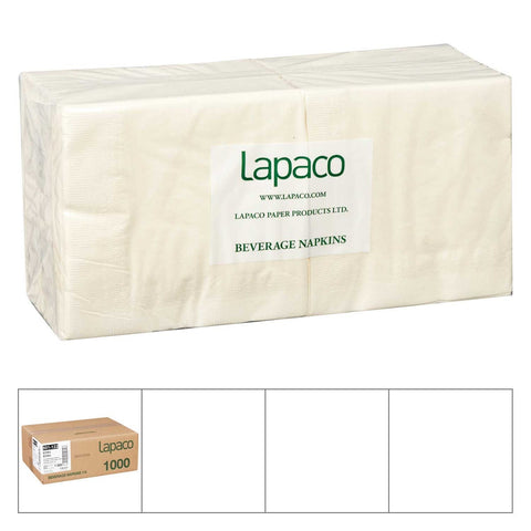 Lapaco 2 Ply Ecru Ivory Beverage Napkin, 200 count per pack -- 5 per case.