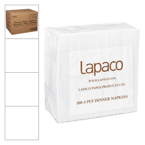 Lapaco Plain 3 Ply White Soft Center Beverage Napkin -- 2000 per case.