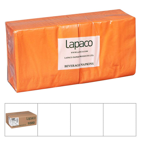 Lapaco Plain 2 Ply Orange Beverage Napkin -- 1000 per case.