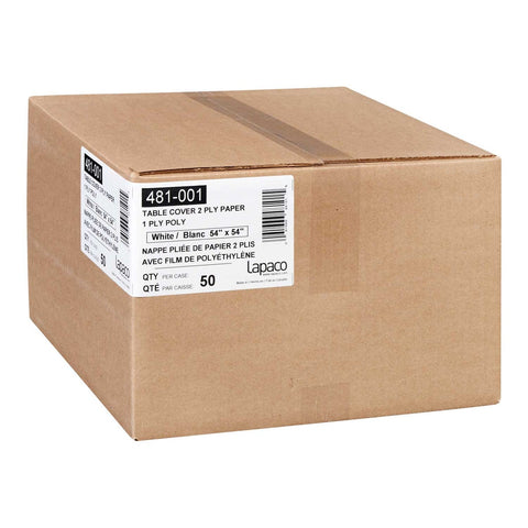 Lapaco 3 Ply White Folded Paper Table Cover, 54 x 54 inch -- 50 per case.