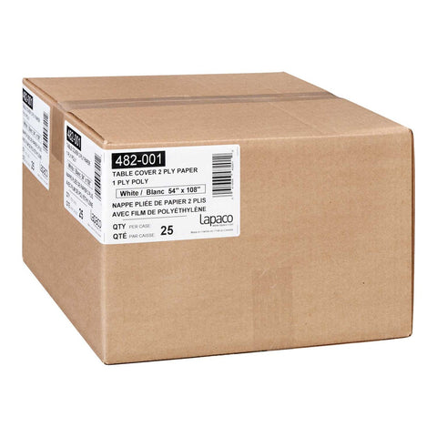 Lapaco 2 Ply White Folded Paper Table Cover, 54 X 108 inch -- 25 per case.