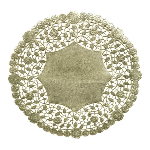 Lapaco Gold Foil 10 inch Round Lace Doilie -- 500 per case.
