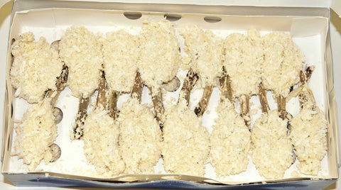 Singleton Coconut Clean Tail Butterfly Breaded Shrimp, 3 Pound -- 4 per case.