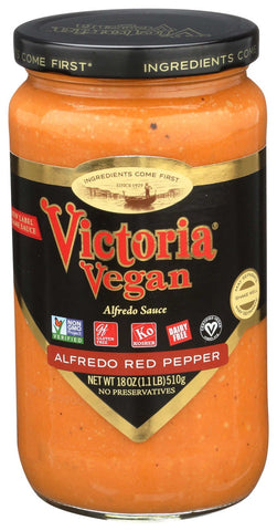Victoria Vegan Roasted Red Pepper Alfredo Sauce, 18 Fluid Ounce -- 6 per case.