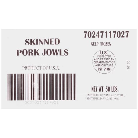 Farmland Skinned Poly Free Jowl Pork, 50 Pound.