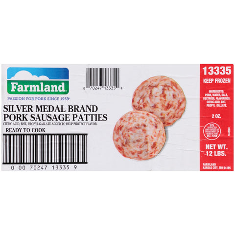 Farmland Silver Medal Formax 58 Percent Lean Regular Sausage Patty, 12 Pound.