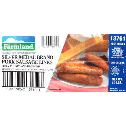 Farmland Silver Medal Fully Cooked Skin On Sausage Link, 20:1.