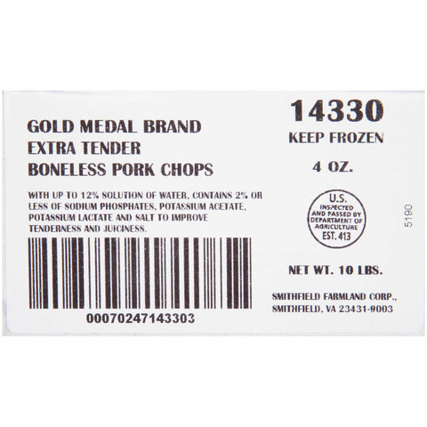 Extra Tender Gold Medal Boneless Center Pork Chop, 10 Pound.