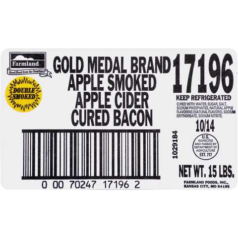 Farmland Apple Cider Gas Flushed Single Sliced Bacon, 10-14 Slice, 15 Pounds