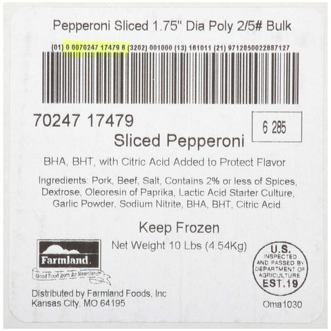 Farmland Sliced Pepperoni, 1.75 x 1.75 inch.