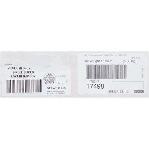 Farmland Silver Medal Single Sliced Uncured Bacon, 13 -17 Pieces -- 15 Pound