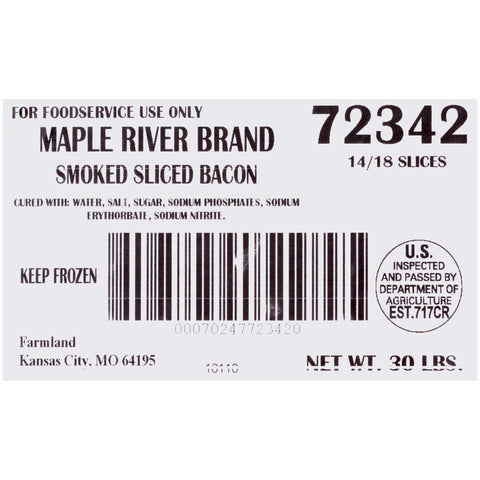 Farmland Slightly Sweet Slab Sliced Bacon -- 14 per case.