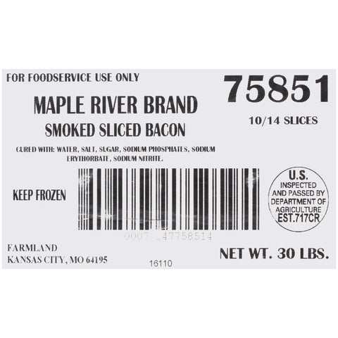 Farmland Smoked Slab Sliced Bacon, 30 Pound.