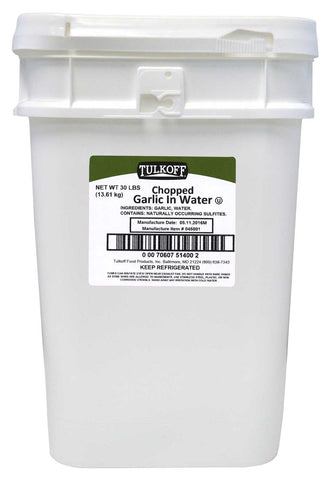 Tulkoff Chopped Natural Garlic - 30 lb. pail, 1 per case