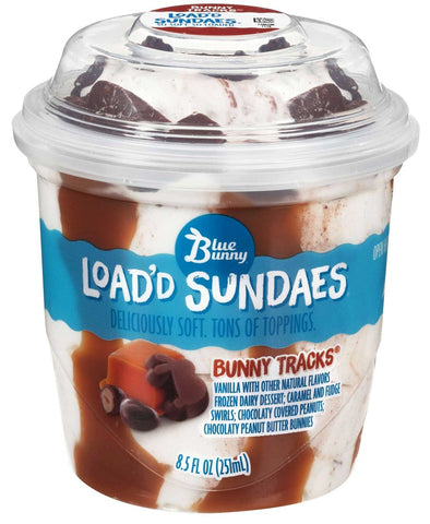Blue Bunny Loadd Sundaes Bunny Tracks Cup, 8.5 Fluid Ounce -- 12 per case