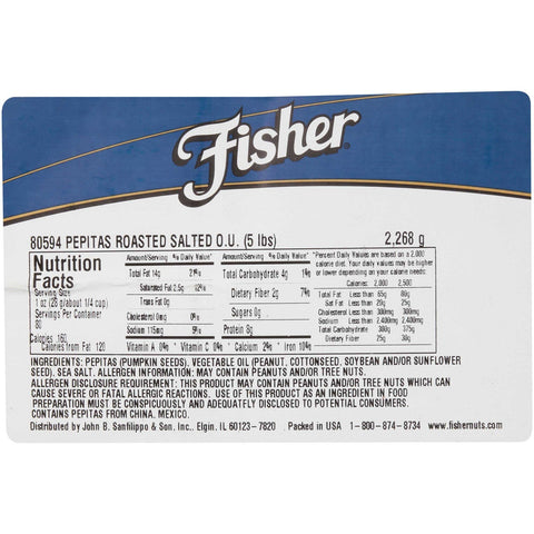 Fisher Roasted Sea Salt Pepitas, 5 Pound.