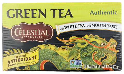 Celestial Seasonings Authentic Green Tea - 20 bags per pack -- 6 packs per case.