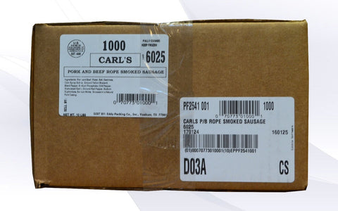 Carls Pork and Beef Smoked Sausage Rope, 10 Pound.