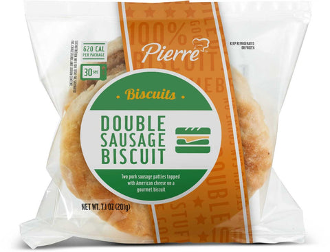 Advance Pierre Pierre Double Sausage Biscuit with Cheese, 7.1 Ounce -- 12 per case.