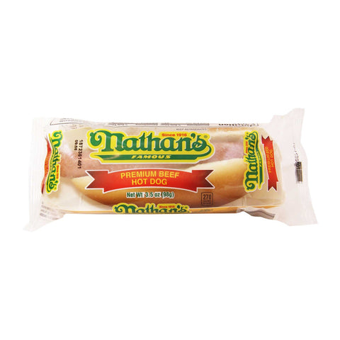 Advance Pierre Nathans Beef Hot Dog with Bun, 3.5 Ounce -- 12 per case.