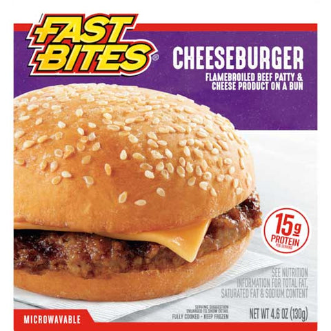 Fast Bites Cheeseburger With Bun, 4.6 Ounce -- 30 per case