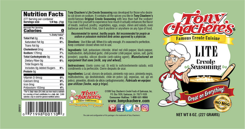 Tony Chacheres Creole Lite Seasoning, 8 Ounce -- 6 per case