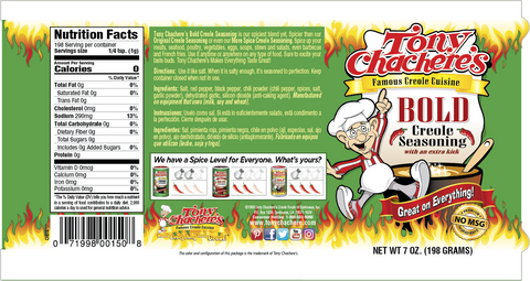 Tony Chacheres Bold Creole Seasoning, 7 Ounce -- 6 per case.