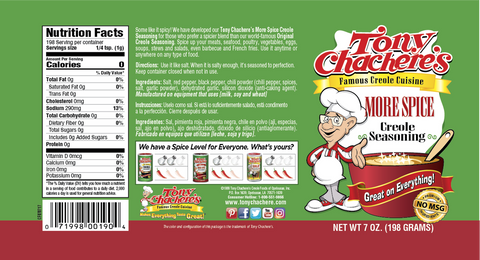 Tony Chacheres More Spice Seasoning, 7 Ounce -- 6 per case