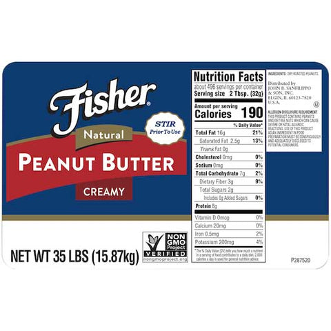Fisher Natural Creamy Peanut Butter, 35 Pound.