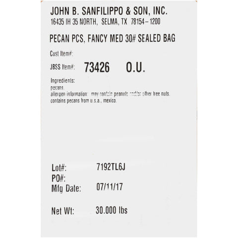 John B Sanfilippo and Son Medium Fancy Pecan Pieces, 30 Pound.